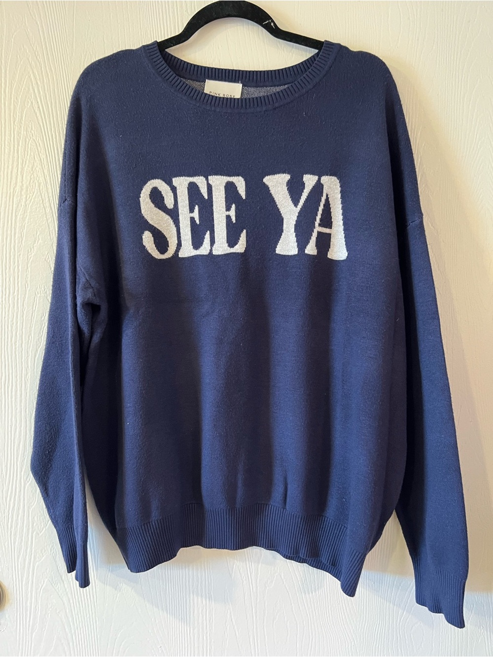 Pink Rose Navy "SEE YA" Graphic Sweater Viscose Blend